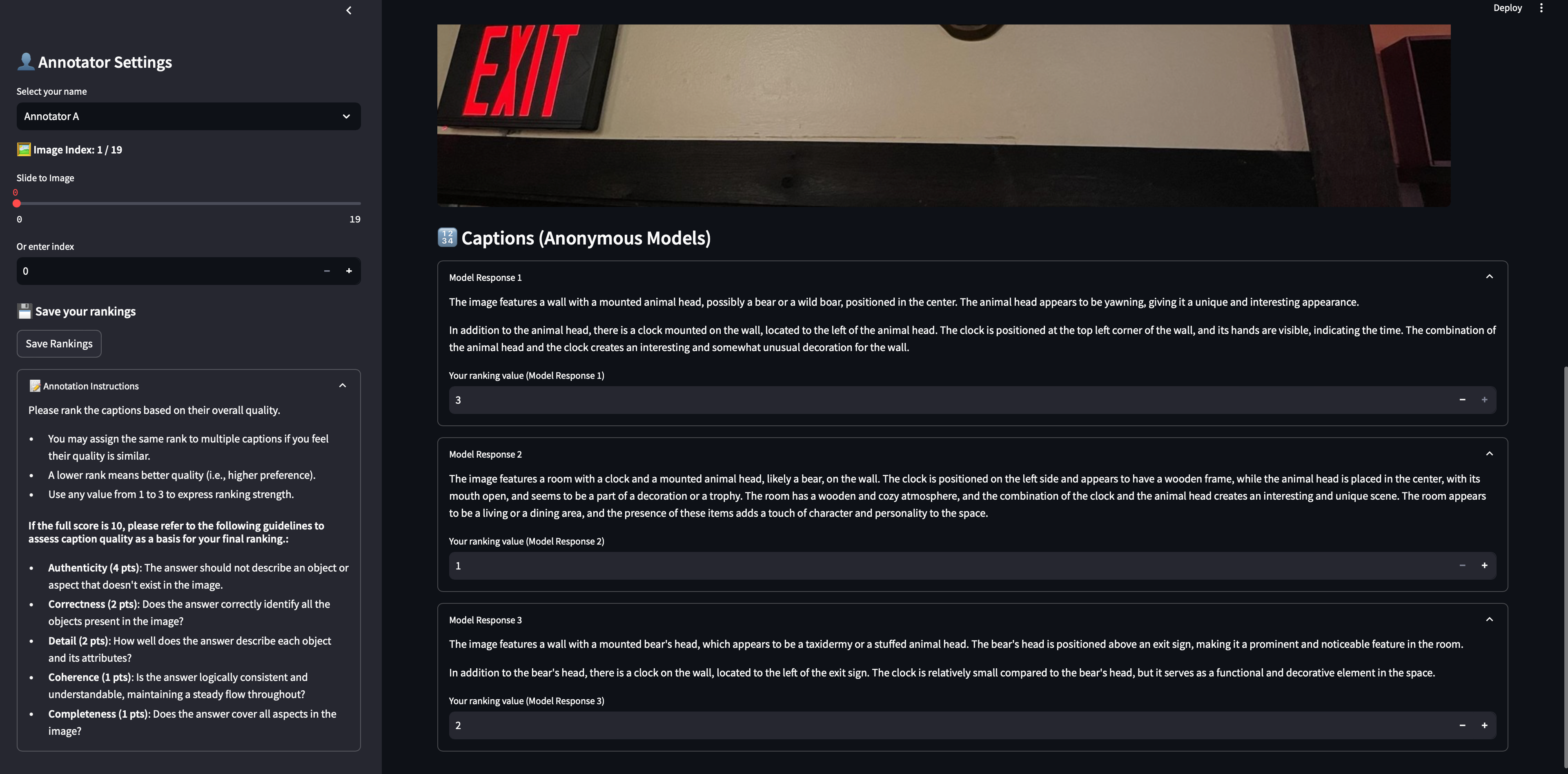 Caption annotation interface